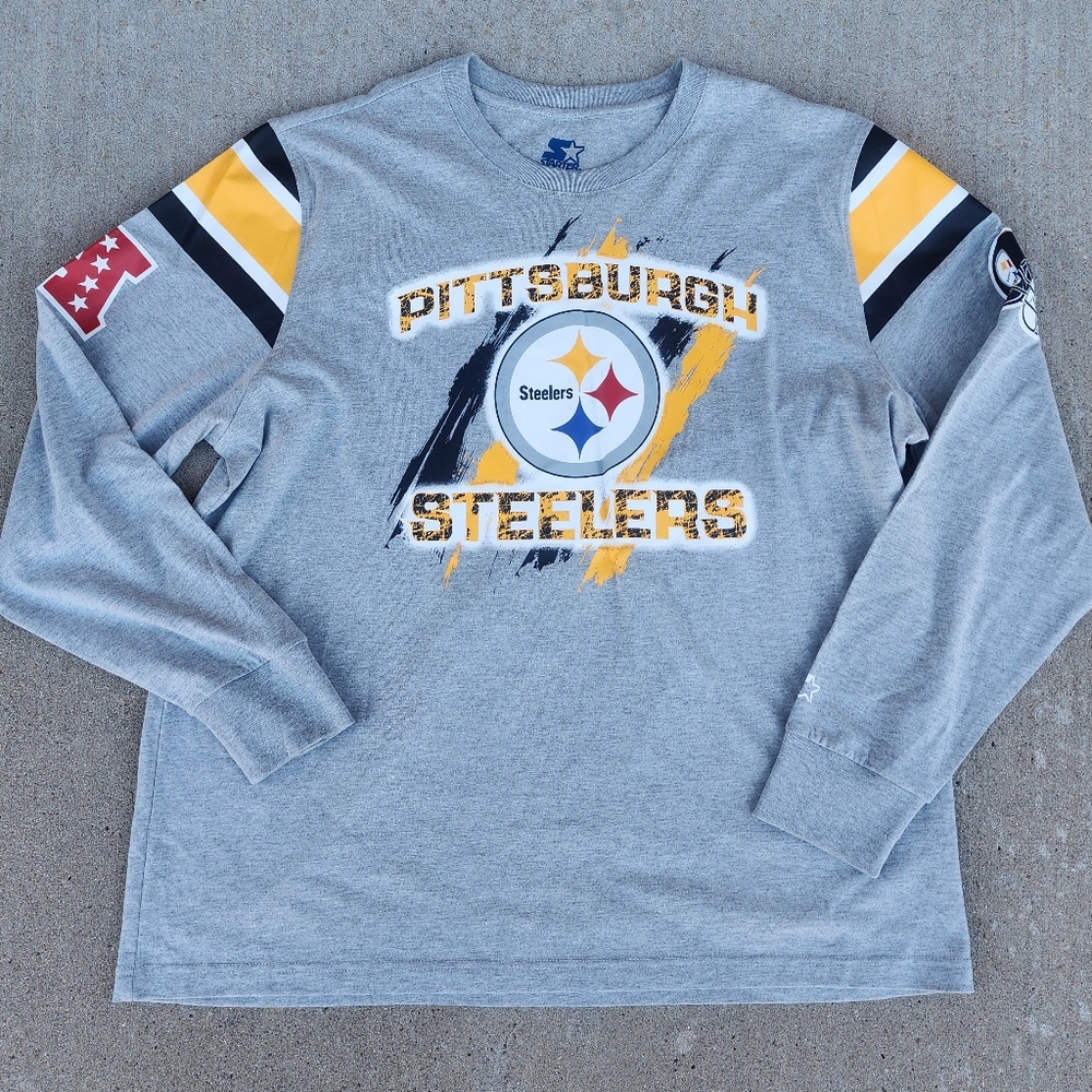 Starter Pittsburgh Steelers NWOT Gray Long Sleeve Football Logo Mens 2XL‎